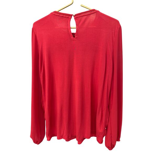 LOFT Pink Blouse Cutout Neckline Blouson Sleeves Shirred Bodice Size M EUC - Picture 4 of 7